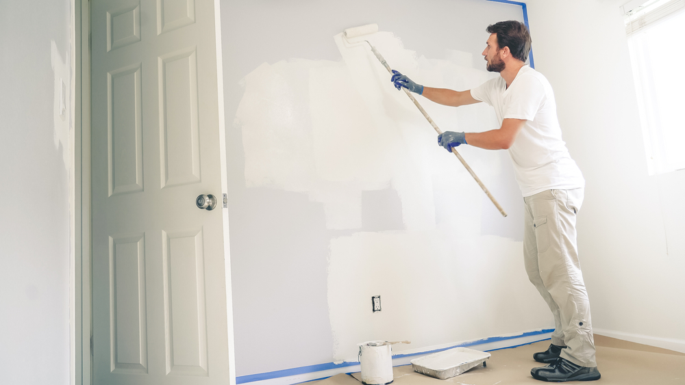 Painter rolling a fresh coat onto an interior wall of a Port Stephens home
